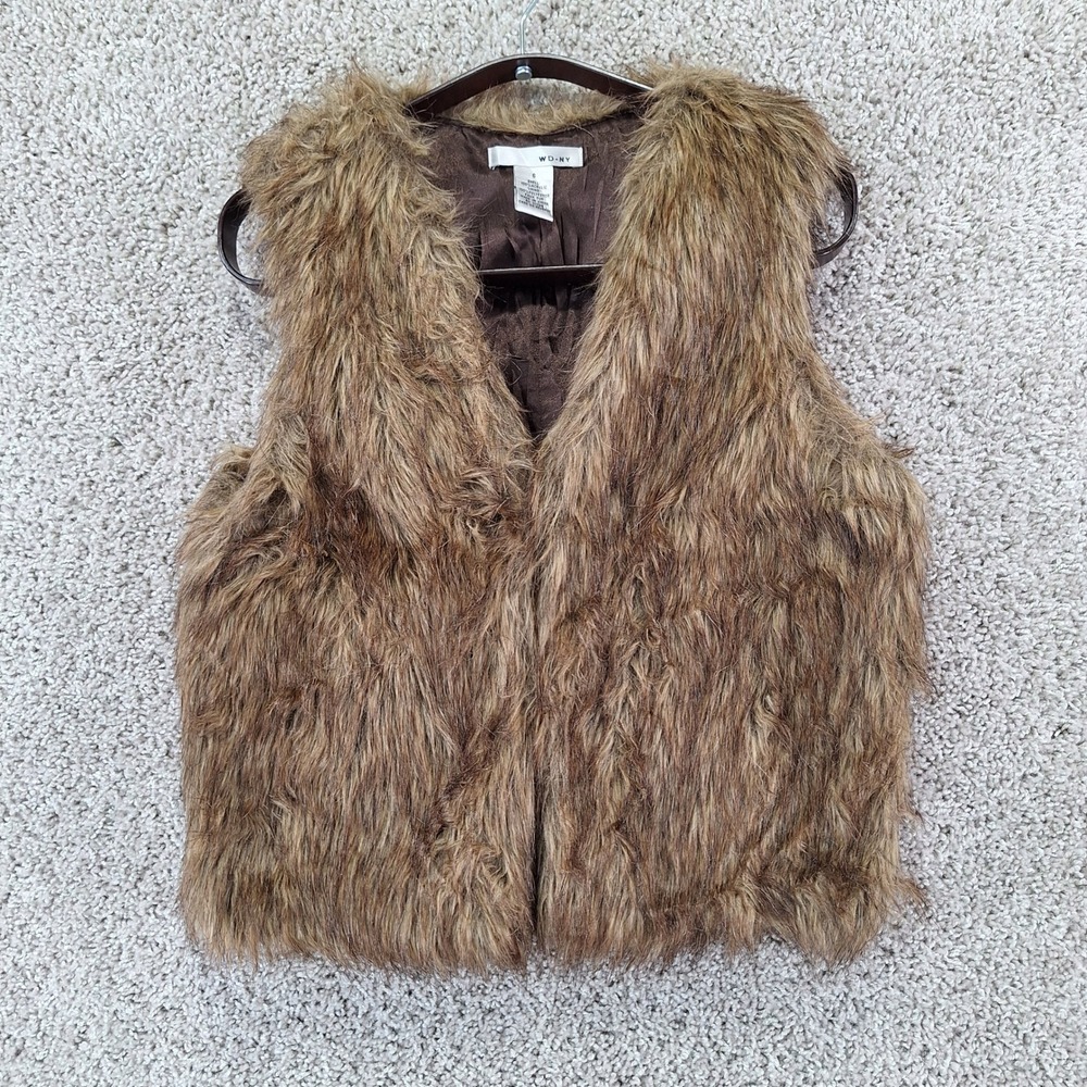 WD-NY Faux Fur Vest Women S Brown Shaggy Glam Boho Winter Layering
